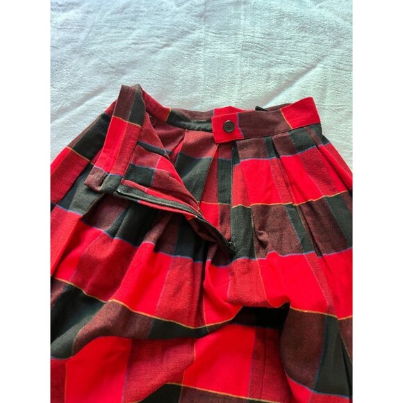 Jaff By Carol Anderson Women Plaid Pleated Midi Skirt Size -5-6 Red Black Cotton - Picture 8 of 8